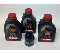 Serviceheft Drei Liter Öl MOTUL 7100 15W50 Und Ölfilter Für Alle Motorräder