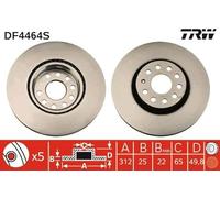 Set 2x Bremsscheibe TRW DF4464S Passend für VW SCIROCCO 137 138 08-17