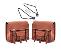 Set 2x Motorrad Satteltaschen Leder Vintage + Satteltaschenhalter SV1 braun