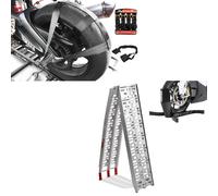 Set: Auffahrrampe 340kg + Motorradwippe Easy Plus 340kg + Ratschen-Spanngurt Set