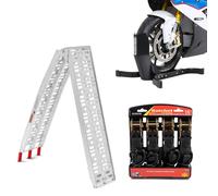 Set: Auffahrrampe Alu CS1 + Motorradwippe + Spanngurt Set