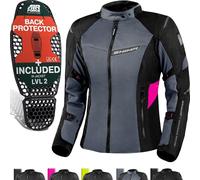 SHIMA Rush 2.0 Vented wasserdichte Damen Motorrad Textiljacke, schwarz-grau-pink, Größe 3XL