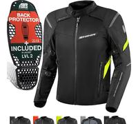 SHIMA RUSH Motorrad Jacke Herren mit Protektoren Textil | AIRFORCE Rückenprotektor | Wasserdicht Motorradjacke Sommer Motorradkombi Motorradhose Mesh Touren (Neon, Männer, Schutzjacken, Größe L)