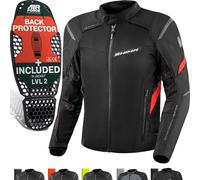 SHIMA RUSH Motorrad Jacke Herren mit Protektoren Textil | AIRFORCE Rückenprotektor | Wasserdicht Motorradjacke Sommer Motorradkombi Motorradhose Mesh Touren (Rot, Männer, Schutzjacken, Größe XL)