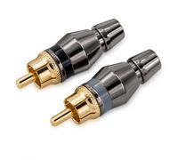 Sinuslive CSP Premium Cinchstecker 2er Set - RCA Stecker zum Anlöten, H58 Kupfer, 24 Karat vergoldet, geschlitzter Center-Pin & Abschirmung, titan-anthrazit, für Kabeleingang bis Ø 4,9 mm