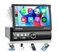 SIXWIN 1 Din Autoradio mit Kabelgebundenes Carplay/Android Auto/Mirror Link,7 Zoll Automatisch Ausfahrbares Touchscreen mit Bildschirm mit Bluetooth FM USB AUX TF+Externes Mikrofon+Rückfahrkamera