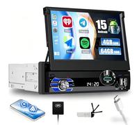 SIXWIN 4+64GB 1 DIN Android 15 Autoradio mit Carplay Android Auto Mirrorlink,7-Zoll-Touchscreen Bildschirm Ausfahrbarem Manuelle,Bluetooth I WiFi I GPS I FM,RDS,32EQ I 2USB I Type-C