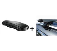 Skibox schwarz VDP JUXT 400 lit + Relingträger Alu kompatibel mit für VW Passat Variant 3B/B5 97-00