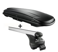 Skibox schwarz VDP JUXT 400 lit + Relingträger Alu kompatibel mit für Volvo XC60 ab 2008 bis