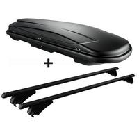 Skibox schwarz VDP JUXT400 lit + Relingträger Alu schwarz kompatibel mit für Seat Ibiza IV ST ab 2010