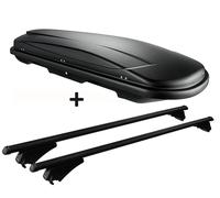 Skibox schwarz VDP JUXT400 lit + Relingträger Alu schwarz kompatibel mit für Seat Leon III ST ab 2012