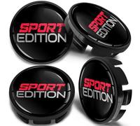 SkinoEu 4 x 65mm Nabendeckel Felgendeckel Radnabenabdeckung Nabenkappen Felgenkappen Radkappen Alufelgen Kompatibel mit VW 3B7 601 171 / 6U7 601 171 Sport Edition Schwarz Silber Rot CV 26