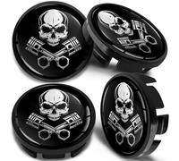 SkinoEu 4 x 65mm Nabendeckel Felgendeckel Radnabenabdeckung Nabenkappen Felgenkappen Radkappen Alufelgen Kompatibel mit VW 3B7 601 171 / 6U7 601 171 Schädel Totenkopf Schwarz Silber CV 19