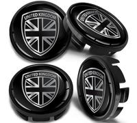 SkinoEu 4 x 65mm Nabendeckel Felgendeckel Radnabenabdeckung Nabenkappen Felgenkappen Radkappen Alufelgen Kompatibel mit VW 3B7 601 171 / 6U7 601 171 UK Flagge Silber Schwarz CV 1