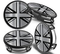 SkinoEu 4 x 75 mm Nabendeckel Felgendeckel Kompatibel mit Mercedes Benz Radnabenabdeckung Nabenkappen Felgenkappen Radkappen Alufelgen B66470207 / B66470200 UK Flagge Silber CMZ 14