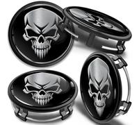 SkinoEu 4 x 75 mm Nabendeckel Felgendeckel Kompatibel mit Mercedes Benz Radnabenabdeckung Nabenkappen Felgenkappen Radkappen Alufelgen B66470207 / B66470200 cm (Totenkopf Schwarz Silber cm 62)