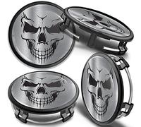 SkinoEu 4 x 75 mm Nabendeckel Felgendeckel Kompatibel mit Mercedes Benz Radnabenabdeckung Nabenkappen Felgenkappen Radkappen Alufelgen B66470207 / B66470200 cm (Schädel Schwarz Silber cm 49)