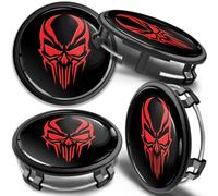 SkinoEu 4X 75mm Nabendeckel mit Totenkopf 3D Gel Emblem aus Felgendeckel Alufelgen Auto Tuning Zubehör passgenau Kratzfest wetterbeständig B66470207/B66470200 cm (cm 55 Rot Schwarz Totenkopf)