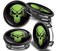 SkinoEu 4X 75mm Nabendeckel mit Totenkopf 3D Gel Emblem aus Felgendeckel Alufelgen Auto Tuning Zubehör passgenau Kratzfest wetterbeständig B66470207/B66470200 cm (cm 39 Grün Totenkopf)