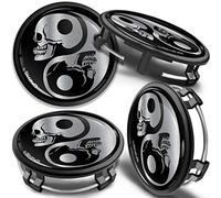 SkinoEu Kompatibel mit Nabendeckel Mercedes Benz 75mm Felgendeckel Nabenkappen Radnabendeckel Nabendeckung Radkappen B66470207 / B66470200 Alufelgen Deckel Schädel Yin Yang Silber CMZ 4