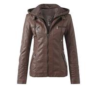 SkotO Lederjacke Damen Große Größen - Kunstlederjacke Mit Kapuze Kurz Bikejacke Lederimitat Übergangsmantel Winddicht Motorradjacke Softshell Fahrradjacke Wasserdicht Atmungsaktiv Softshelljacke