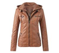 SkotO Lederjacke Damen Große Größen - Kunstlederjacke Mit Kapuze Kurz Bikejacke Lederimitat Übergangsmantel Winddicht Motorradjacke Softshell Fahrradjacke Wasserdicht Atmungsaktiv Softshelljacke