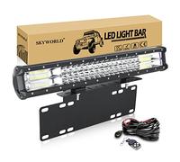 SKYWORLD 50.8cm Arbeitsscheinwerfer 288W LED-Lichtleiste, Zusatzscheinwerfer Offroad Scheinwerfer, kennzeichenhalter nummernschildhalter mit 12V Blitz kabelbaum kit für Auto SUV LKW PKW 4x4