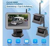 Solar Kabellos 2x Rückfahrkamera IP68 Wasserfest Mit 5 Zoll LCD Monitor LKW Auto