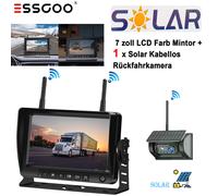 Solar Kabellos Funk Rückfahrkamera 150° Mit 7'' Farbmonitor Einparkhilfe LKW BUS
