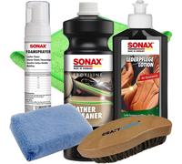 SONAX 1000ml Profiline Leather Cleaner + SONAX 250ml LederPflegeLotion + Zubehör