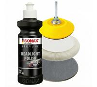 SONAX 250ml Headlight Polish Politur + Zubehör Scheinwerfer Leuchten schleifen