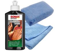 Craft-Equip Leder-Reinigungs-Set bestehend aus der SONAX 250ml LederPflegeLotion + Zubehör (Microfasertuch, Applikator)