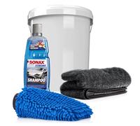 SONAX 2in1 Shampoo 1L + Wascheimer 16L + Waschhandschuh + Mikrofaser Trockentuch