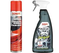 SONAX BaumharzEntferner (400 ml) & FelgenBeast (1 Liter) Felgenreiniger für alle polierten, verchromten und matten Stahl- & Leichtmetallfelgen | Art-Nr. 04333000