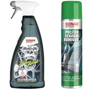 SONAX FelgenBeast (1 Liter) Felgenreiniger & PolsterSchaumReiniger (400 ml) entfernt fasertief selbst hartnäckige Verschmutzungen aus Polstern, Teppichen und anderen Geweben | Art-Nr. 03062000