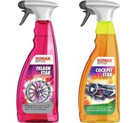 SONAX FelgenStar (750 ml) säurefreier Felgenreiniger & CockpitStar (750 ml) Cockpitreiniger reinigt und pflegt alle Kunststoffteile im Auto, antistatisch und staubabweisend/Art-Nr. 02494000