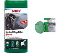 SONAX KunststoffPflegeTücher glänzend Box (25 Stück) & MicrofaserPflegePad für gleichmäßiges Auftragen von Kunststoffpflegemitteln im Innenraum und EIN gründliches Ergebnis | Art-Nr. 04172000