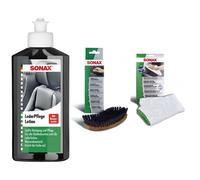 SONAX LederPflegeLotion 250 ml Textil- & LederBürste MicrofaserTuch für Polster