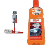 SONAX Microfaser FelgenBürste (1 Stück) & AutoShampoo Konzentrat (2 Liter) durchdringt und löst Schmutz gründlich, ohne Angreifen der Wachs-Schutzschicht | Art-Nr. 03145410