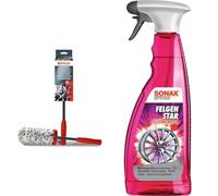 SONAX Microfaser FelgenBürste (1 Stück) & FelgenStar (750 ml) säurefreier Felgenreiniger zur effektiven Reinigung von Stahlfelgen & lackierten Aluminiumfelgen, Art-Nr. 02274000