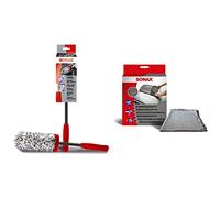 SONAX Microfaser FelgenBürste (1 Stück) & MicrofaserTrockenTuch Plus (1 Stück) im Großformat zur perfekten, streifenfreien Trocknung von Fahrzeugen Art-Nr. 04512000 Weiß