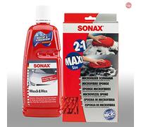 SONAX Pflege Set Wasch & Wax Lackpflege 1L 313341 + Microfaser Schwamm 04281000