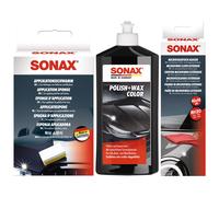 SONAX Polish & Wax Color Lackpolitur schwarz 500ml + Schwamm + Microfasertuch