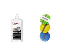 SONAX Polish & Wax Color NanoPro weiß (500 ml) Politur mit Farbpigmenten und Wachsanteilen auf Nanotechnologie-Basis | Art-Nr. 02960000 & Glart 43PP Mikrofaser Handpolierschwamm 3er Set, 130x25 mm