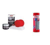 SONAX PremiumClass Carnauba Care (200 ml) inkl. 2x Schwamm und 1x MicrofaserTuch, Hartwachs für alle neuen und grundgereinigten Lacke & MicrofaserTücher Außen - der Lackpflegeprofi (2 Stück)