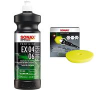 SONAX PROFILINE EX 04-06 (1 Liter) & ExzenterPad medium 143 DA (1 Stück) weicher, offenporiger Schwamm zum maschinellen Polieren von Lacken mit Exzentermaschinen | Art-Nr. 04933410