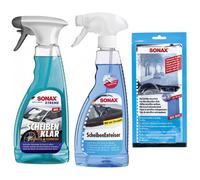 SONAX ScheibenKlar 500ml + Scheibenenteiser 500ml + Klarsicht Microfasertuch