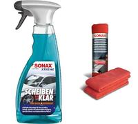 SONAX XTREME ScheibenKlar - Pure Water Technology (500 ml) Glasreiniger & MicrofaserTücher Außen (2 Stück) der Lackpflegeprofi