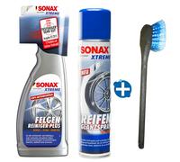 SONAX XTREME zur Felgenreinigung Fahrzeugpflege Set inkl. Felgenreiniger, Reifenglanzspray und Felgenbürste