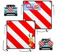 Sorlpv 2 Stück Alu Warntafel für Italien Spanien Portugal, 3 In 1 Reflektierend Warnschild 50x50CM mit Spannseile & Eckenschützer, Zertifizierte für Fahrradträger Heckträger Anhänger Auto Wohnmobil